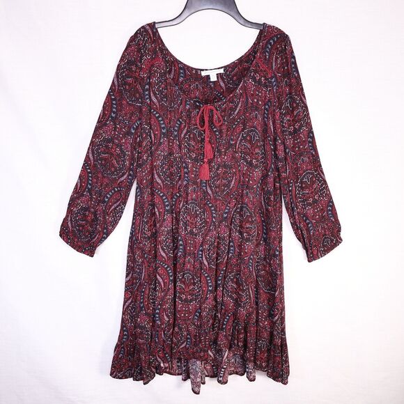 American Eagle Outfitters Dress Womens Small Burgundy Paisley Boho Chic Whimsy - Picture 15 of 15